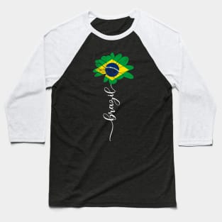 Vintage Brazil Sunflower Flag Brazil Lover Baseball T-Shirt